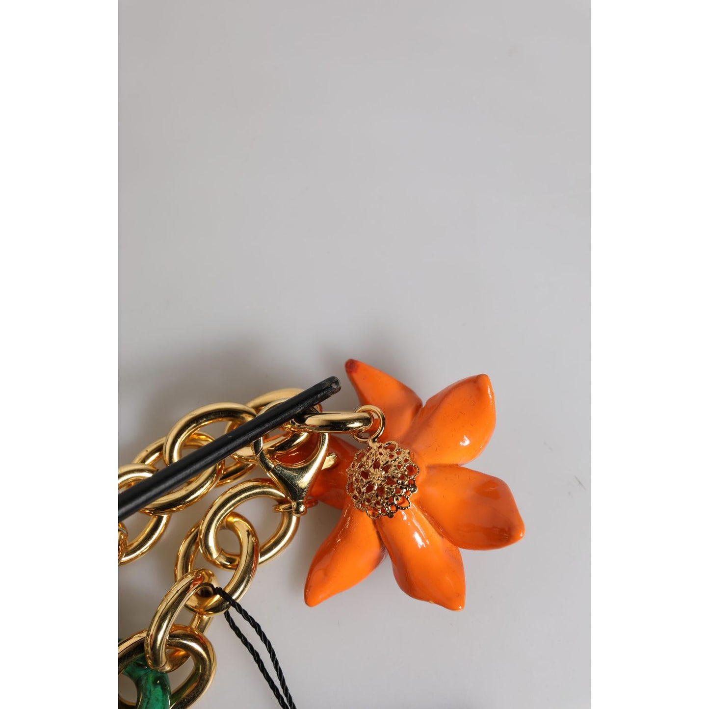 Dolce & Gabbana Multicolor Gold Brass Orange Lily Floral Chain Necklace