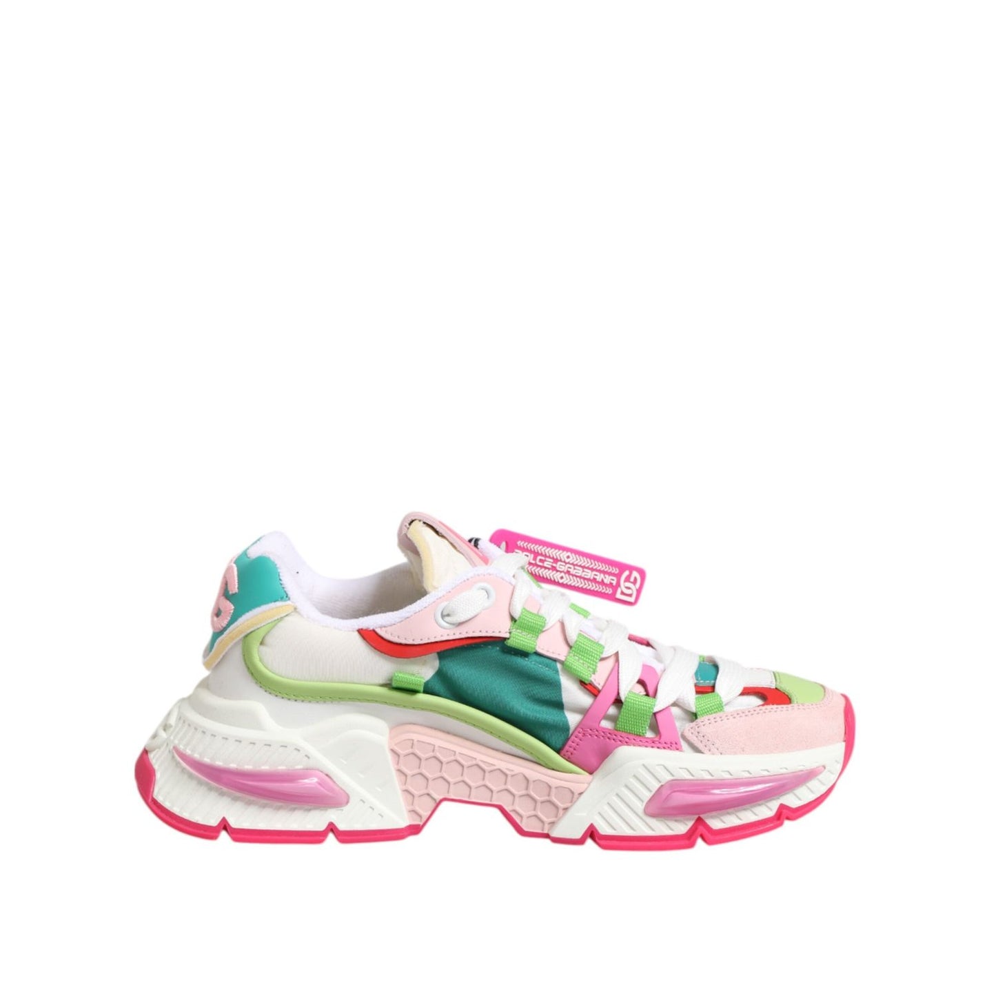 Dolce & Gabbana Multicolor Leather Airmaster Low Top Sneaker Shoes, vibrant design with pink accents and branded details