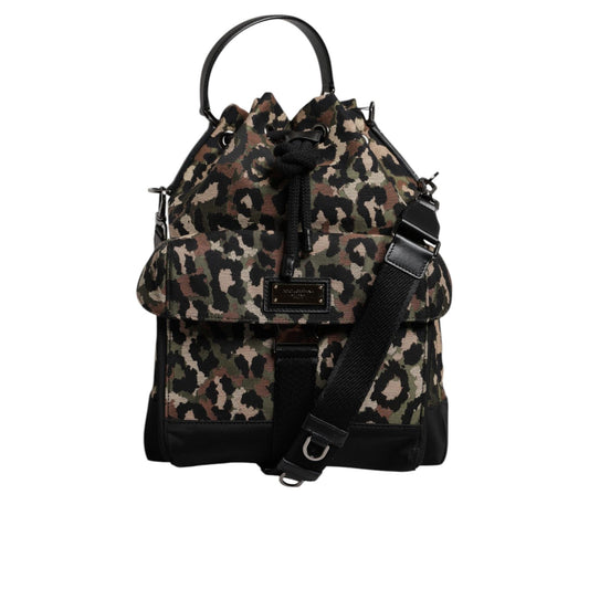 Dolce & Gabbana Multicolor Leopard Cotton Shoulder Bucket Bag