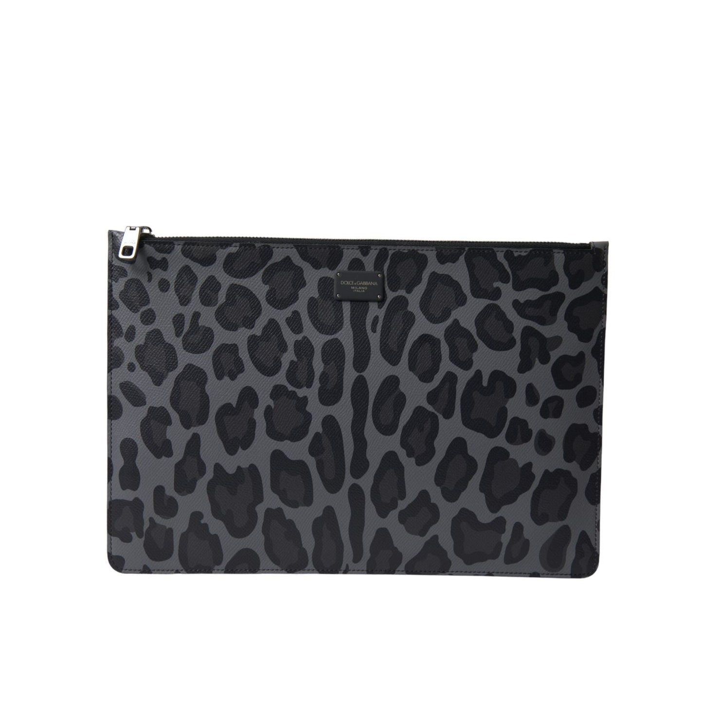 Dolce & Gabbana Multicolor Leopard Jacquard Logo Plaque Document Briefcase Bag with sleek design and animal print.