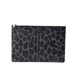 Dolce & Gabbana Multicolor Leopard Jacquard Logo Plaque Document Briefcase Bag with sleek design and animal print.