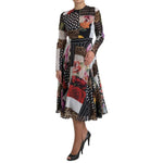 Dolce & Gabbana Multicolor Patchwork Floral Leopard Dress, A-line midi dress with silk blend and zipper closure, made in Italy.