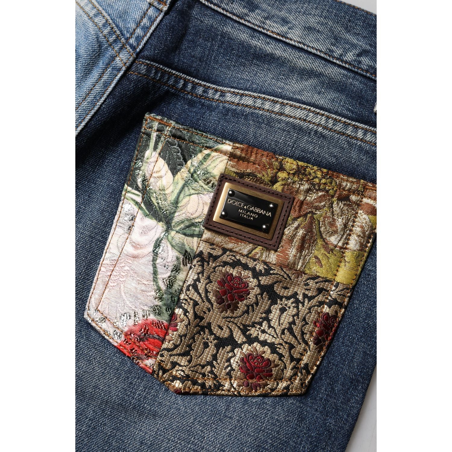 Dolce & Gabbana Multicolor Patchwork Tapered Denim Jeans