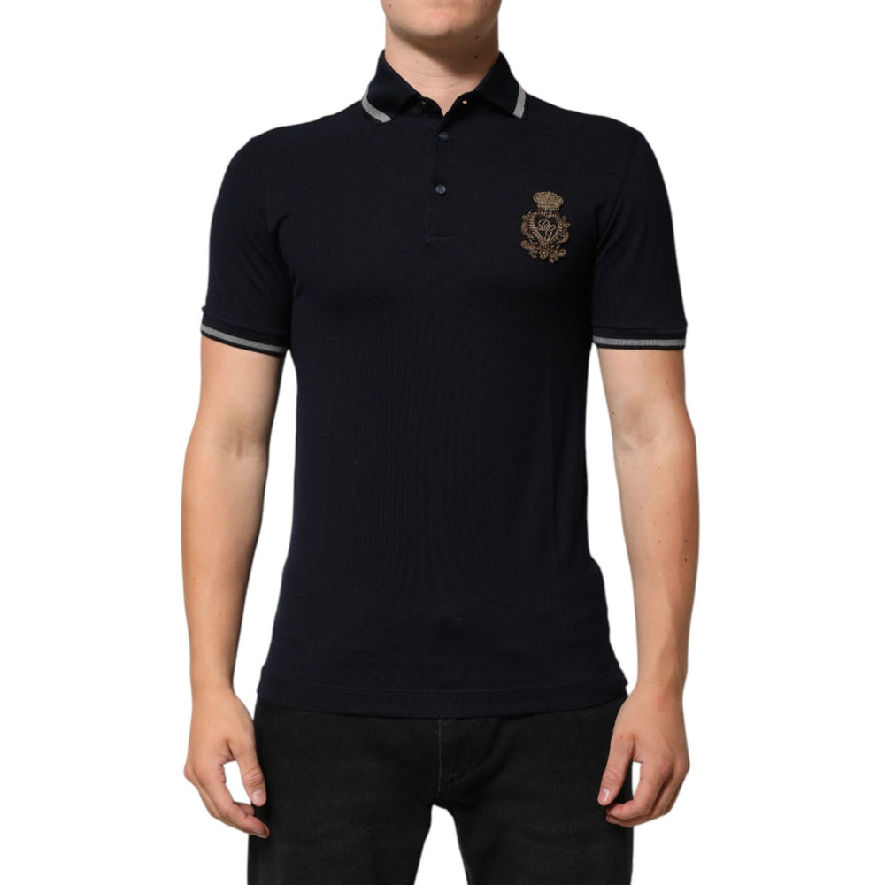 Dolce & Gabbana Navy Blue Cotton Crown Crest Logo Men T-Shirt