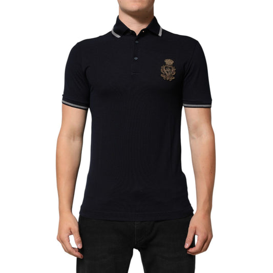 Dolce & Gabbana Navy Blue Cotton Crown Crest Logo Men T-Shirt