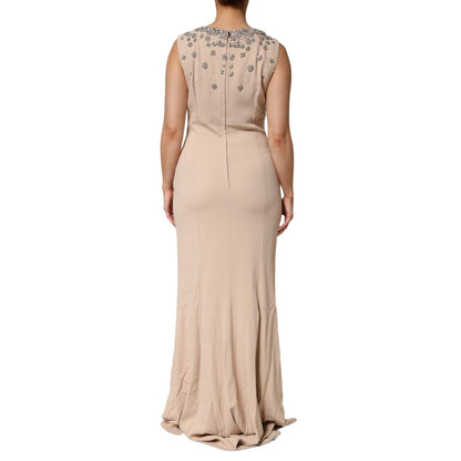 Dolce & Gabbana Nude Ecru Beaded Crystal Embellished Dress