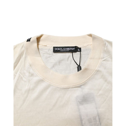 Dolce & Gabbana Off White Silk Crew Neck Short Sleeve T-shirt