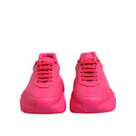 Dolce & Gabbana Pink Leather Daymaster Low Top Sneakers Shoes, front view showing lace-up design and vibrant pink calfskin leather.