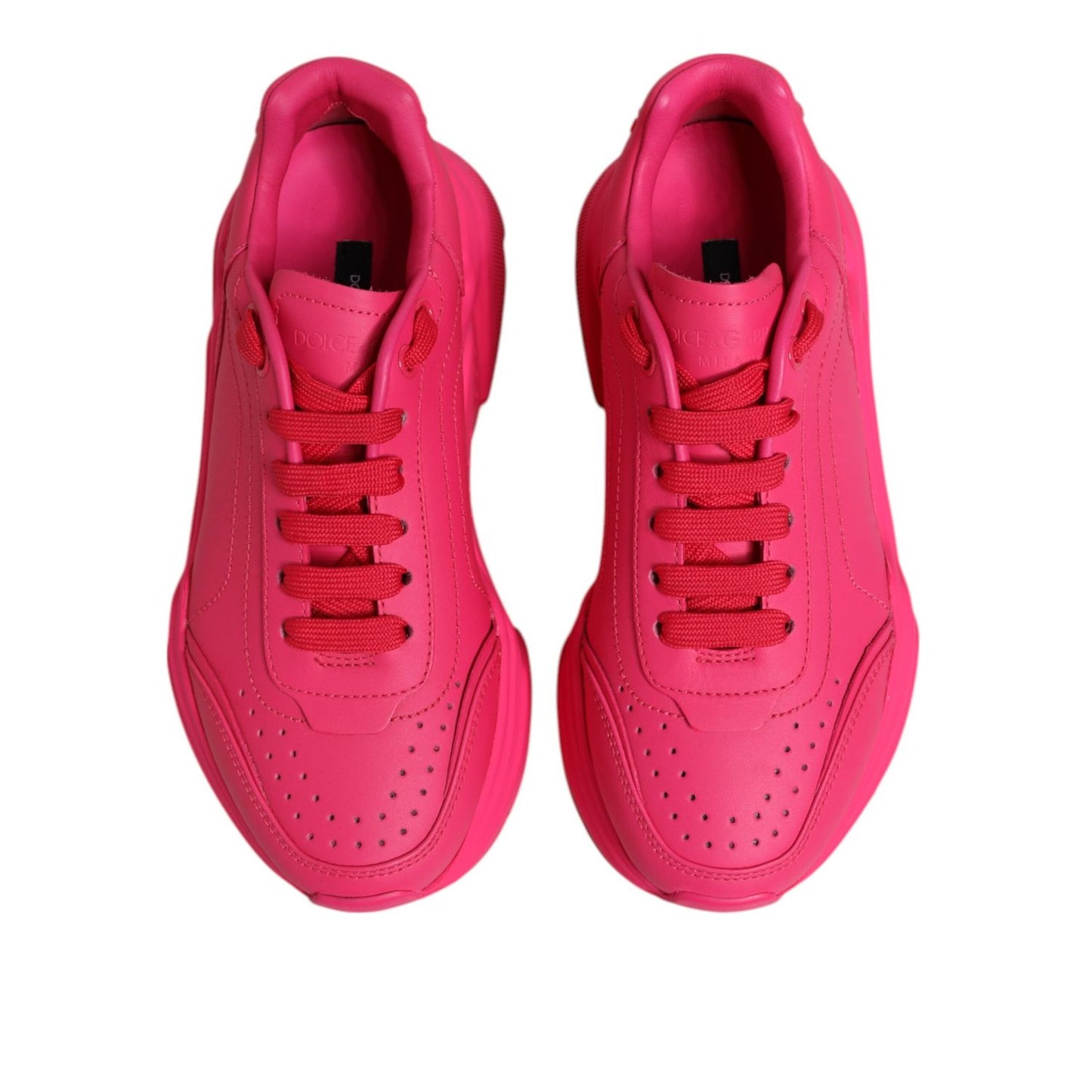 Dolce & Gabbana Pink Leather Daymaster Low Top Sneakers Shoes with lace-up closure and rubber sole.