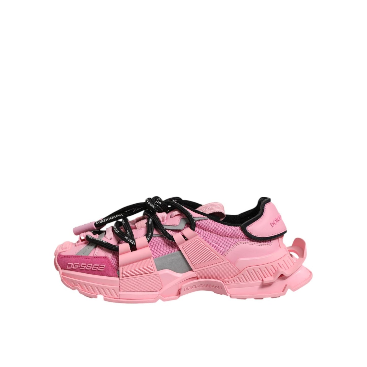  Dolce & Gabbana Pink Low Top Space Women Sneakers Shoes with lace-up closure and logo details, made in Italy. Minor defect on right shoe.