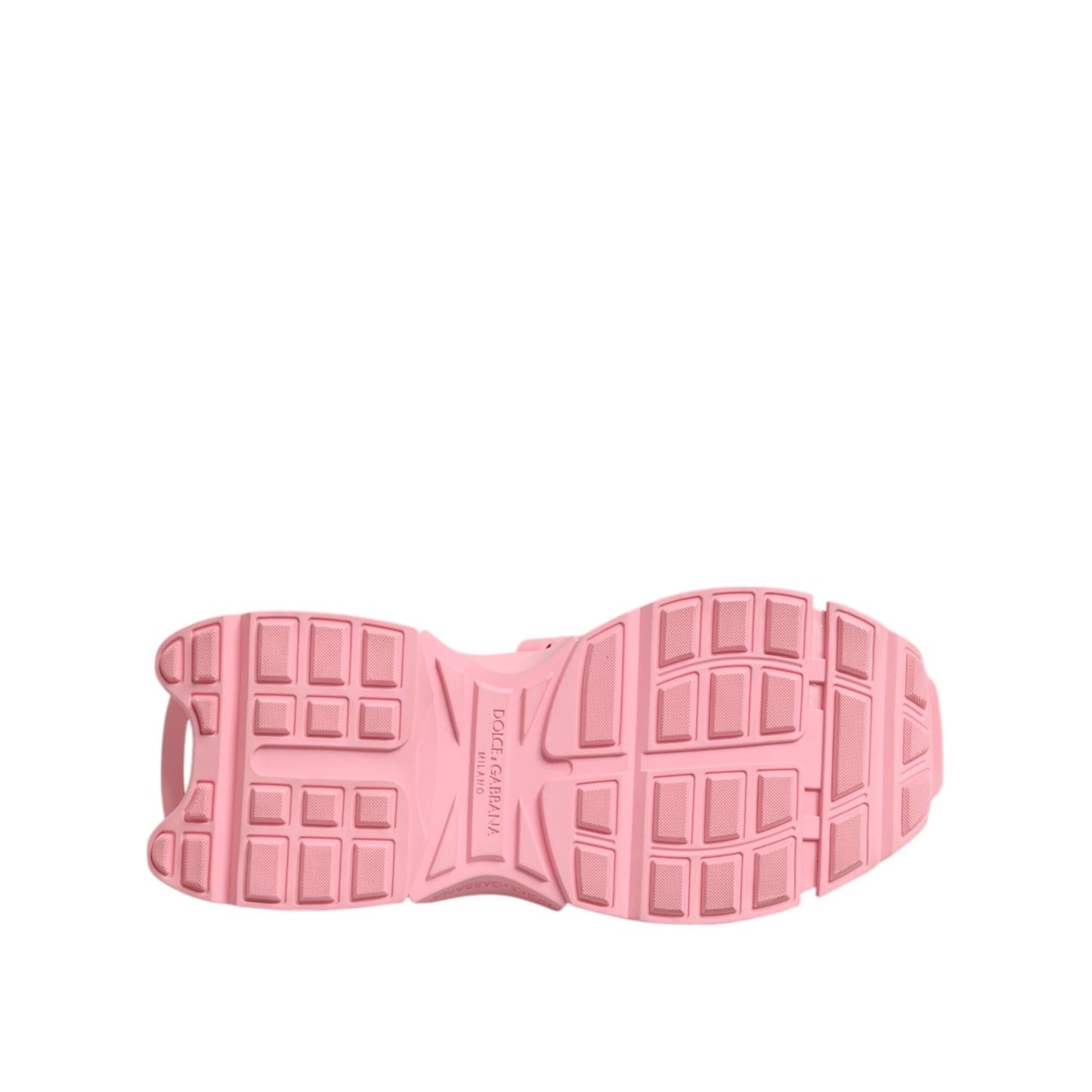 Sole view of Dolce & Gabbana Pink Low Top Space Women Sneakers Shoes with logo details and pink rubber sole.