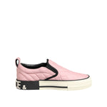 Dolce & Gabbana Pink Quilted Nylon Slip-On Sneaker Shoes with black accents and oversized branding on the heel for women.