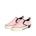 Dolce & Gabbana Pink Quilted Nylon Slip-On Sneaker Shoes with black sole and branding, stylish women’s footwear.