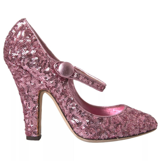 Dolce & Gabbana Pink Sequin Mary Jane Pumps High Heels Shoes with leather sole, exclusive Italian craftsmanship