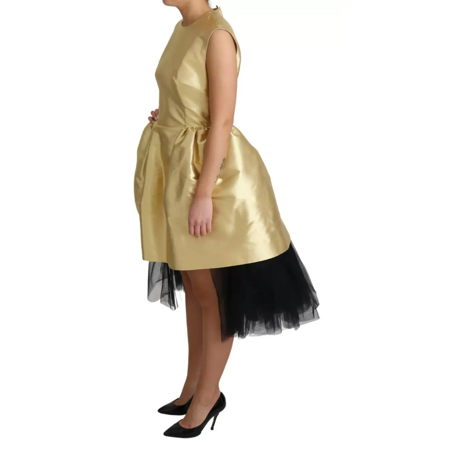 Dolce & Gabbana Polyester Gold Sleeveless A-line Tulle Dress