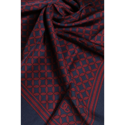 Dolce & Gabbana Red Blue Printed Silk Square Men Foulard Scarf in close-up of elegant geometric pattern.