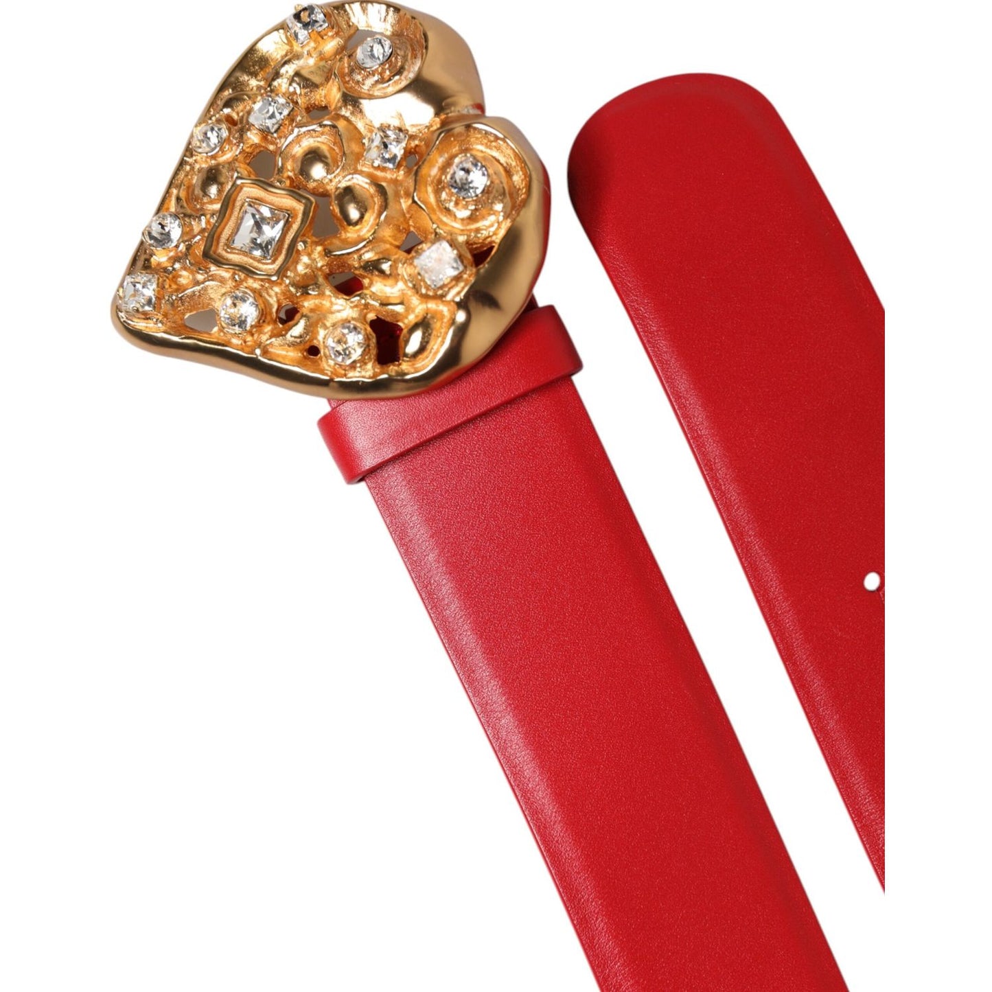 Dolce & Gabbana Red Calf Leather Embellished Metal Buckle Belt