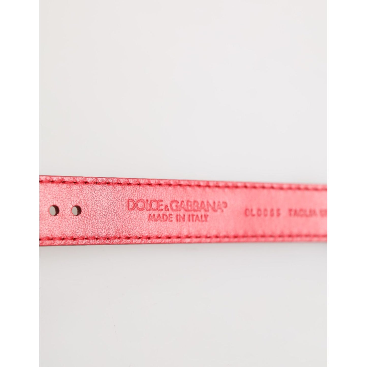 Dolce & Gabbana Red Exotic Leather Gold Tone Metal Buckle Women Armband showing logo and stitching details.