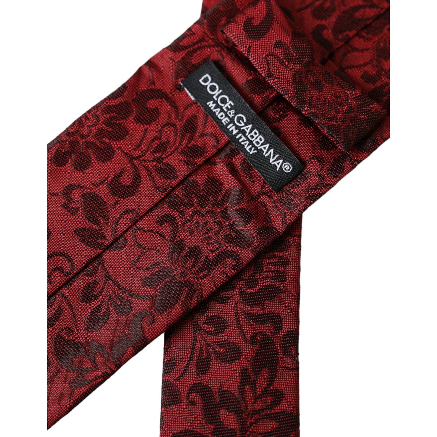 Dolce & Gabbana Red Floral Brocade Silk Adjustable Men Tie, luxury red silk tie with floral pattern, made in Italy