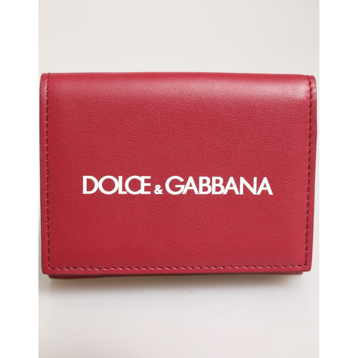 Dolce & Gabbana Red Leather Bold Logo Print Trifold Card Holder Wallet