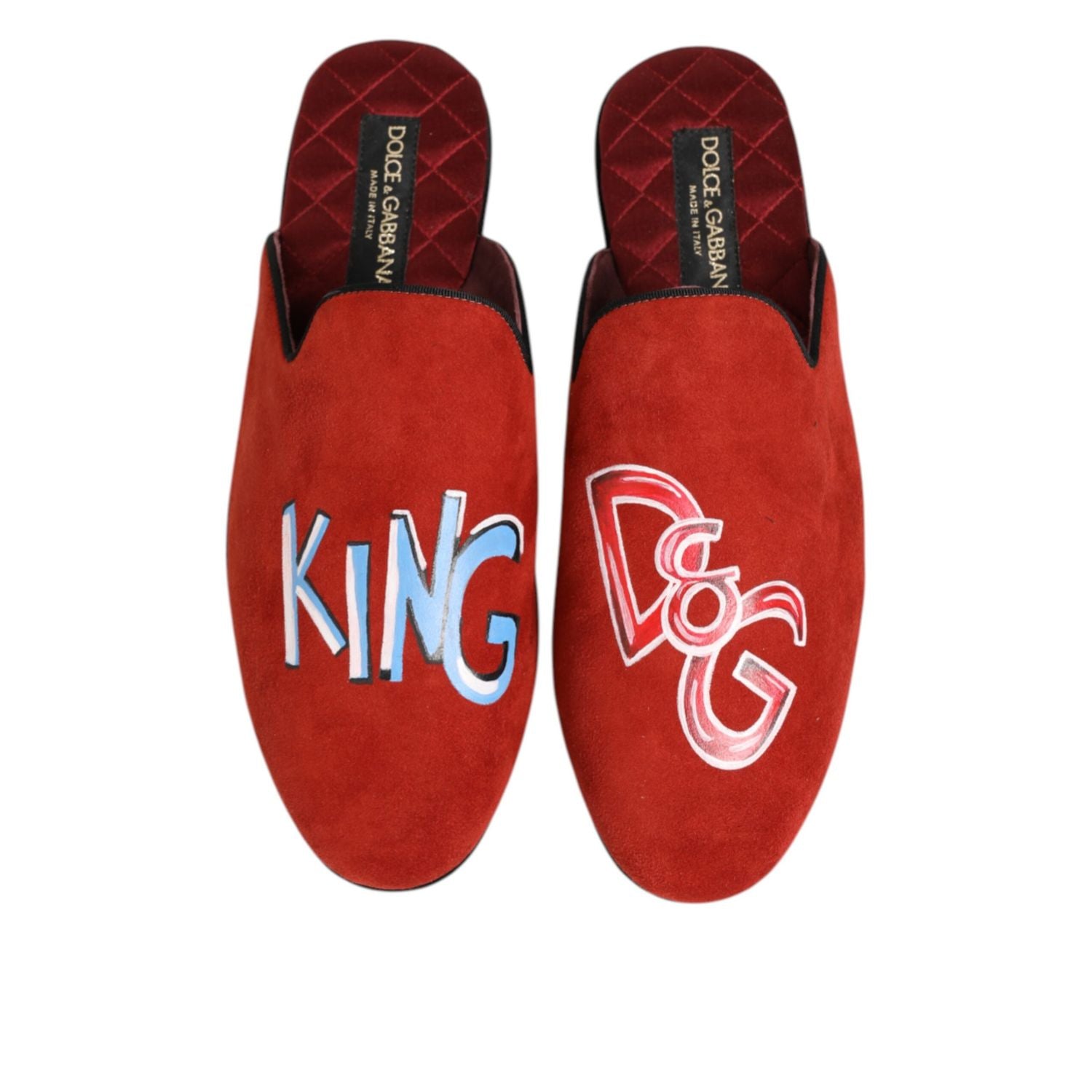 Dolce & Gabbana Red Suede DG King Men House Slippers Shoes