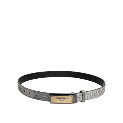 Dolce & Gabbana Silver Classic Gold Logo Plaque Buckle Belt