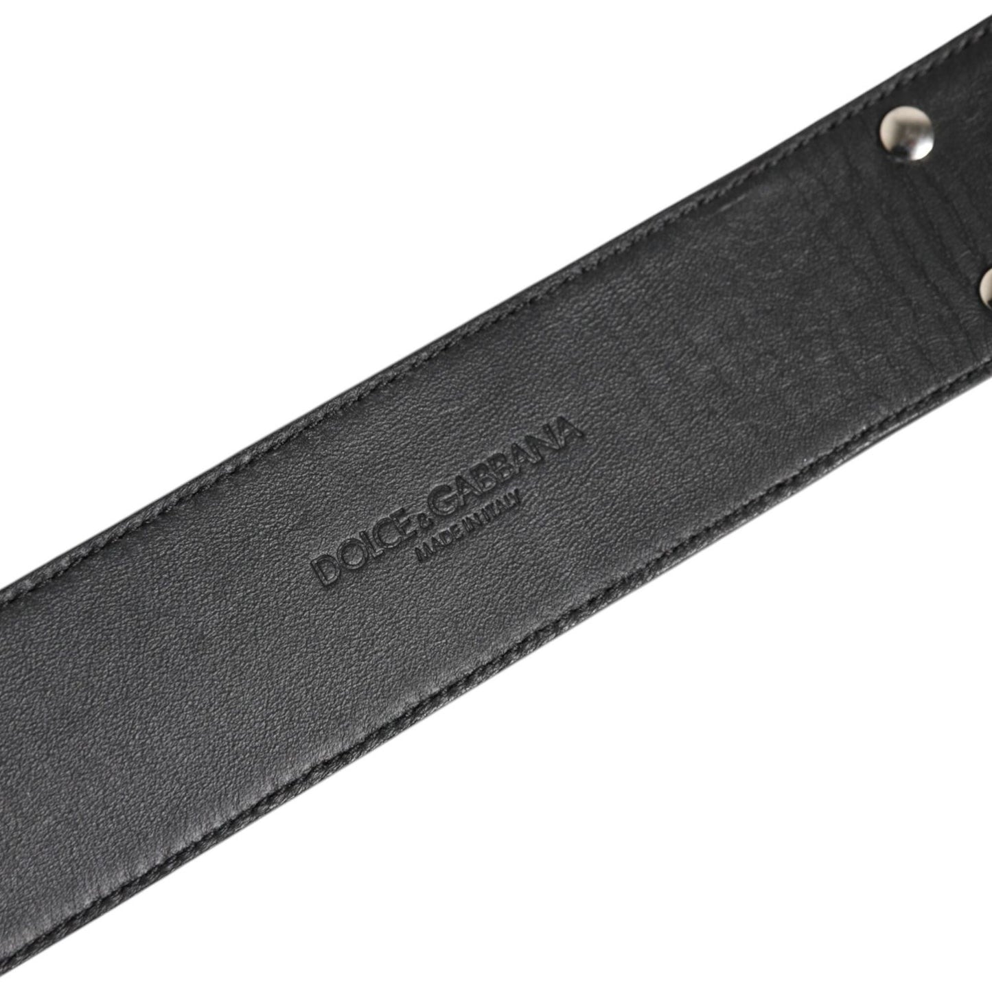 Dolce & Gabbana Silver Textured Leather Gold Tone Metal Neckband