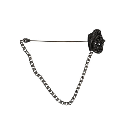 Dolce & Gabbana Silver Tone Brass Crown Chain Women Brooch Lapel Pin