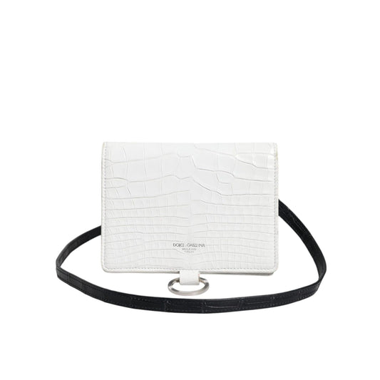 Dolce & Gabbana White Blue Leather Bifold Crossbody Sling Wallet Dolce & Gabbana
