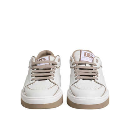 Dolce & Gabbana White Brown Leather Low Top Men Sneakers Shoes