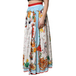 Dolce & Gabbana White Calendar Print Cotton Gathered Maxi Skirt with colorful design