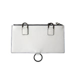 Dolce & Gabbana White Calfskin Leather Large Crossbody Card Holder Wallet with zipper closure, keyring attachment, and logo details.