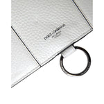 Dolce & Gabbana White Calfskin Leather Large Crossbody Card Holder Wallet with logo and keyring attachment, pebbled texture.