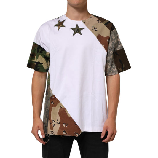 Dolce & Gabbana White Camouflage Patckwork Men Cotton T-shirt with bold patchwork design and contrast camo detailing.