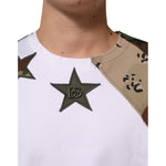 Dolce & Gabbana White Camouflage Patckwork Men Cotton T-shirt with star details and camo accents.