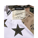 Dolce & Gabbana White Camouflage Patckwork Men Cotton T-shirt with star details on neckline and camouflage accent.