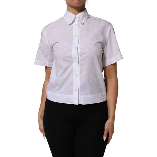 Dolce & Gabbana White Collared Short Sleeve Polo Shirt Top modeled, highlighting classic design and elegant Italian craftsmanship.