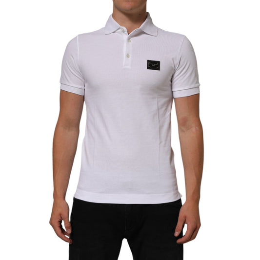 Dolce & Gabbana White Collared Short Sleeves Polo Men T-shirt, featuring classic collar and logo, made of 100% cotton for a refined look.