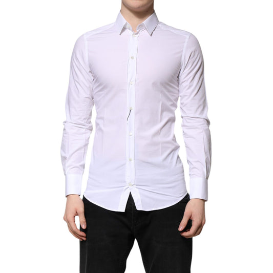 Dolce & Gabbana White Cotton GOLD Long Sleeves Dress Shirt, slim fit, classic design, ideal for formal occasions.