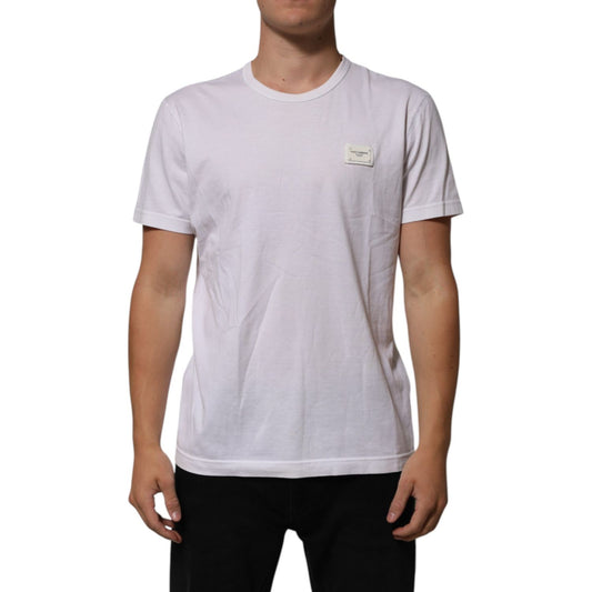 Dolce & Gabbana White Cotton Logo Patch Crew Neck Men T-shirt