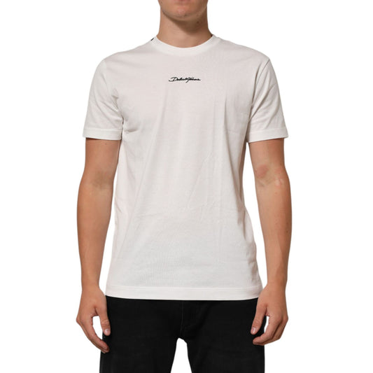 Dolce & Gabbana White Cotton Logo Print Crew Neck Men T-shirt