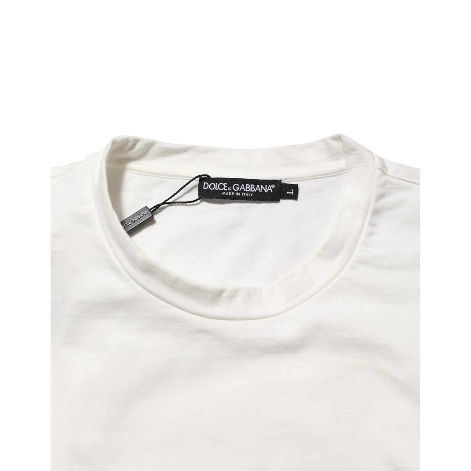Dolce & Gabbana White Cotton Logo Print Crew Neck Men T-shirt