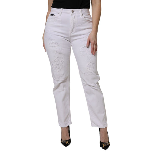 Dolce & Gabbana White Cotton Tattered BOYFRIEND Denim Jeans