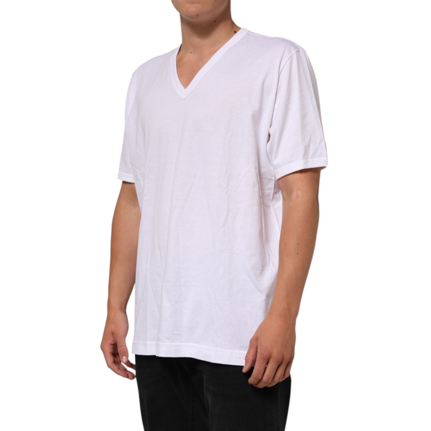 Dolce & Gabbana White Cotton V-Neck Short Sleeves T-shirt