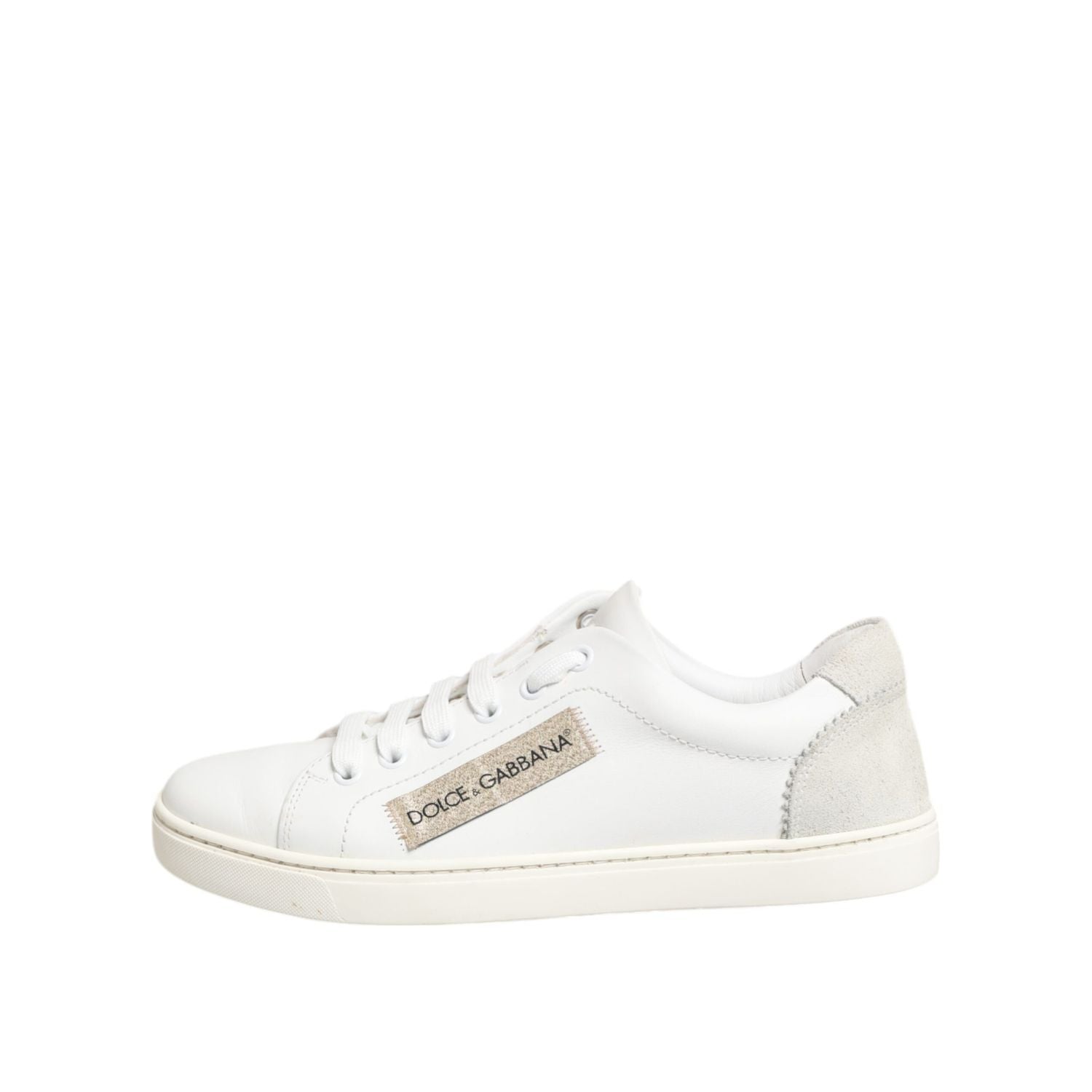 Dolce & Gabbana White Gray Leather Low Top Sneakers Shoes