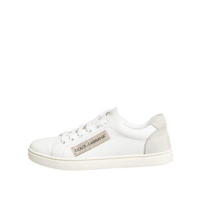 Dolce & Gabbana White Gray Leather Low Top Sneakers Shoes