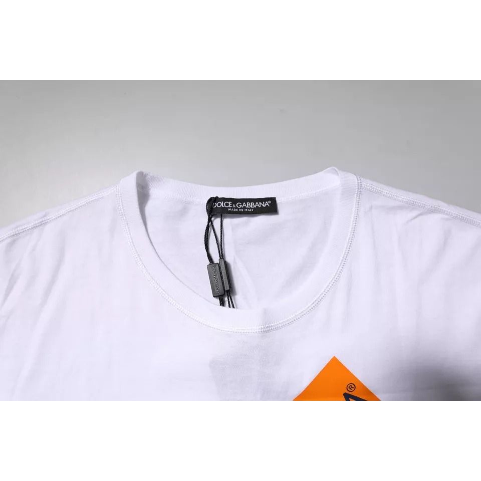 Dolce & Gabbana White Logo Tape Cotton Crew Neck T-shirt with tag display