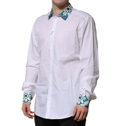 Dolce & Gabbana White Majolica Detailing GOLD Dress Shirt
