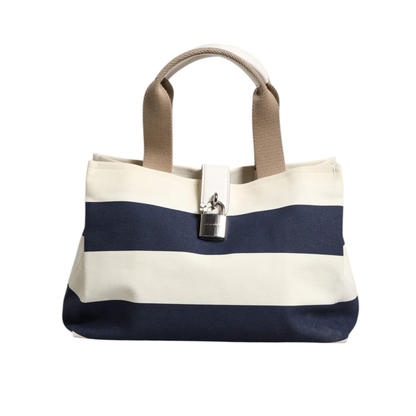 Dolce & Gabbana White Navy Striped Canvas Top Handle Tote Tote Bag