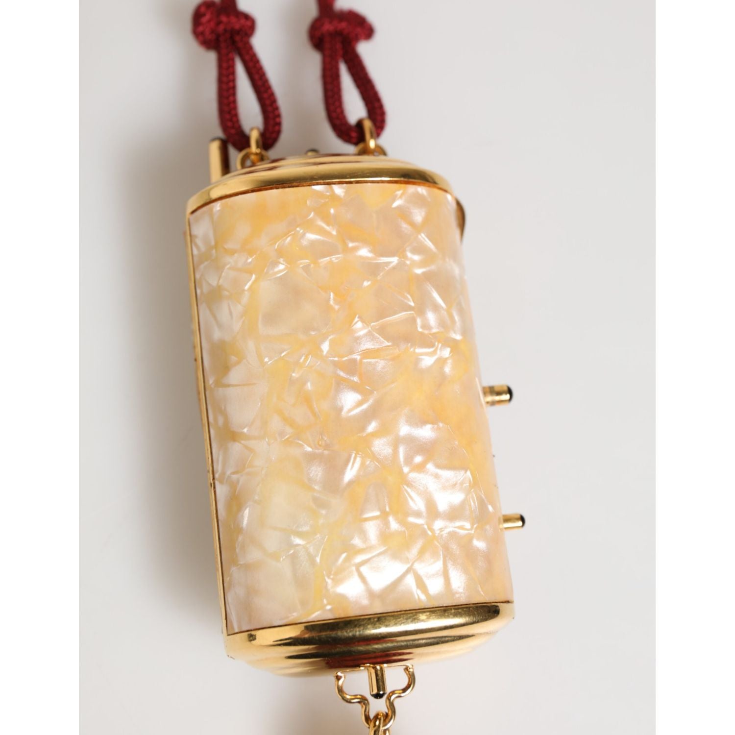 Dolce & Gabbana White Pearl Resin Gold Metal Red Tassel Pendant Bag